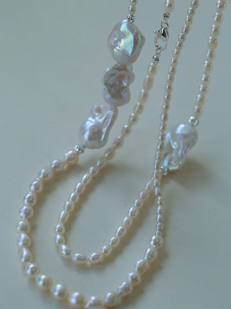 Vintage Elegant Natural Baroque Pearl Long Necklace gembea jewelry