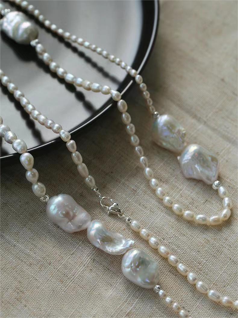Vintage Elegant Natural Baroque Pearl Long Necklace gembea jewelry