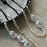 Vintage Elegant Natural Baroque Pearl Long Necklace gembea jewelry