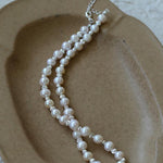 White Grey Freshwater Pearl Silver Bean Necklace gembea jewelry