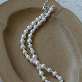 White Grey Freshwater Pearl Silver Bean Necklace gembea jewelry
