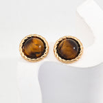 18K Gold Trim Tiger's Eye Earrings