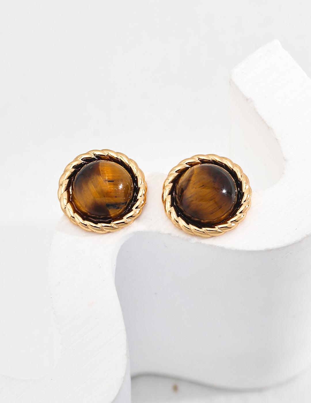 18K Gold Trim Tiger's Eye Earrings