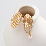 Luxury Irregular 18k Gold Chain Pearl Earrings