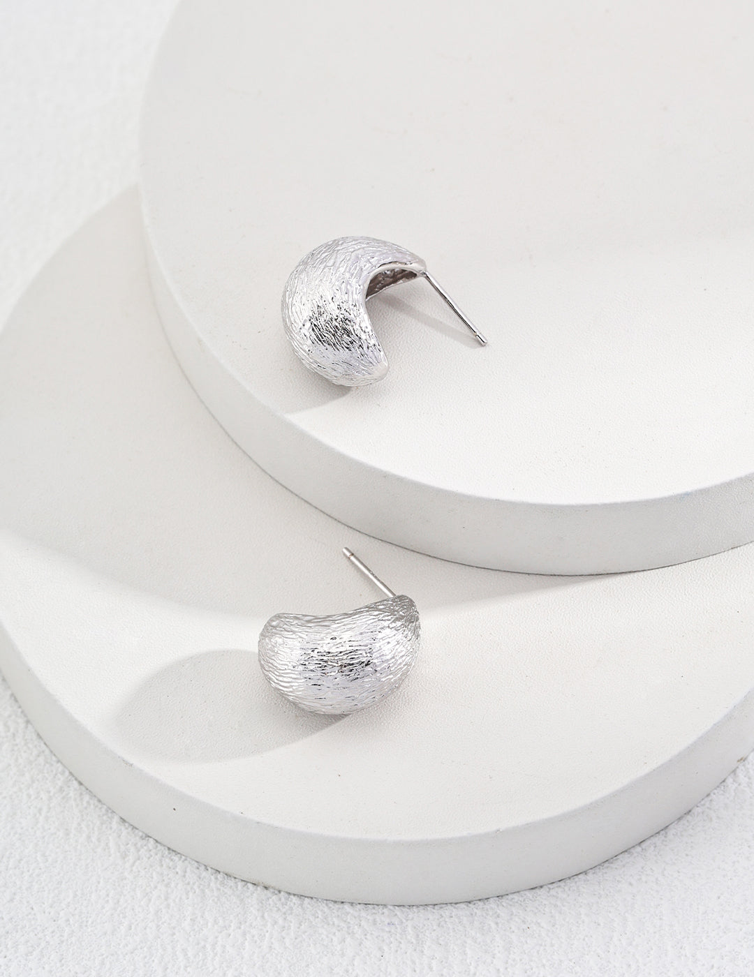 Simple Tinfoil Textured Half Hoop Earrings sterling silver