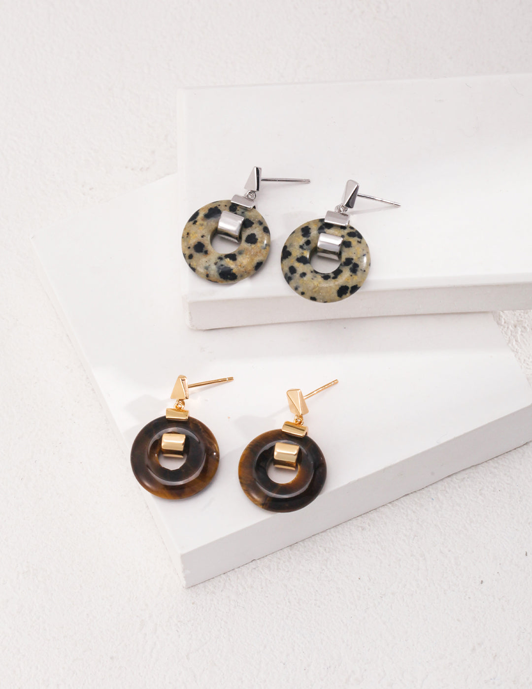 Elegant Round Spotted Tiger Eye Earrings