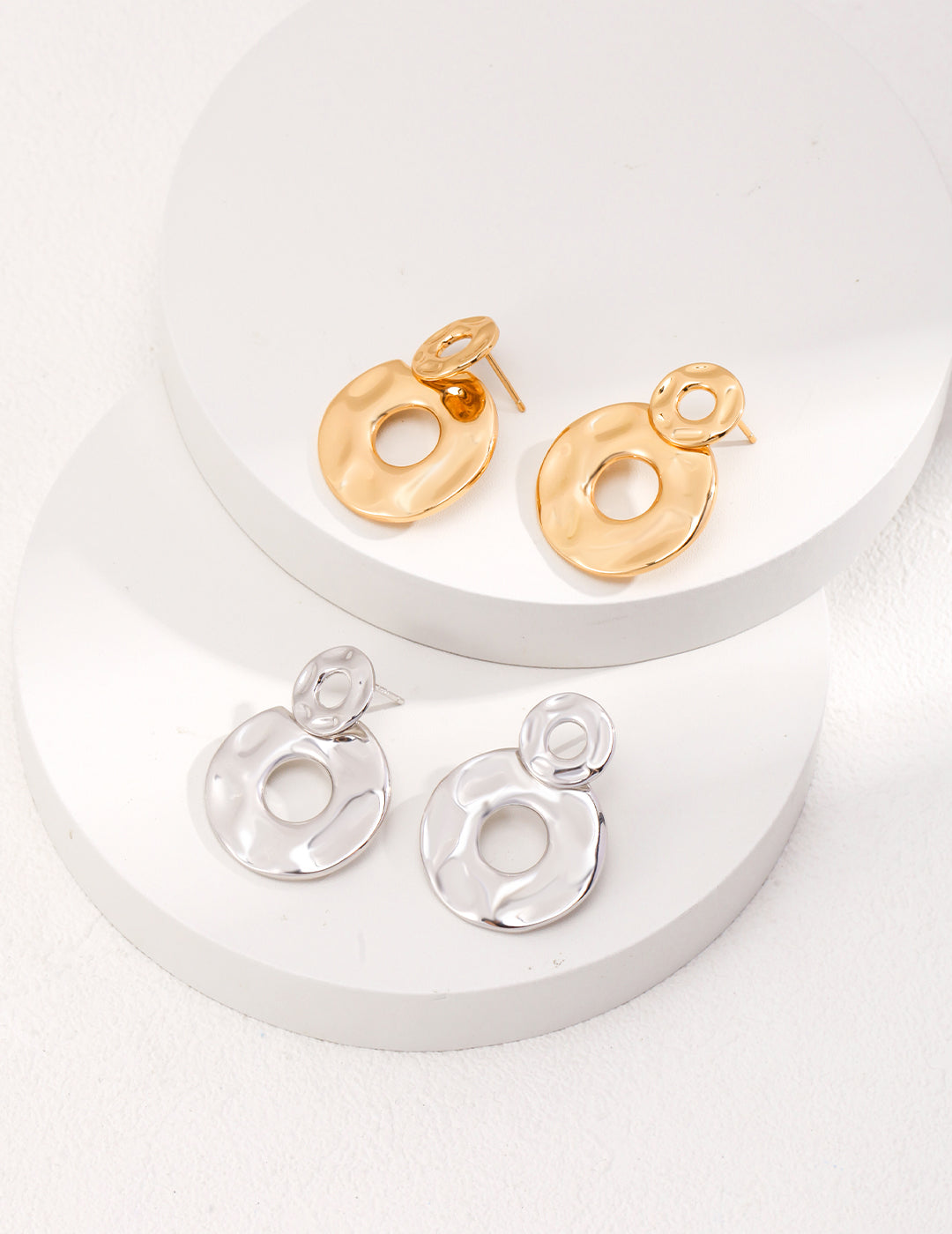 Double Round Glossy 18K Gold Earrings