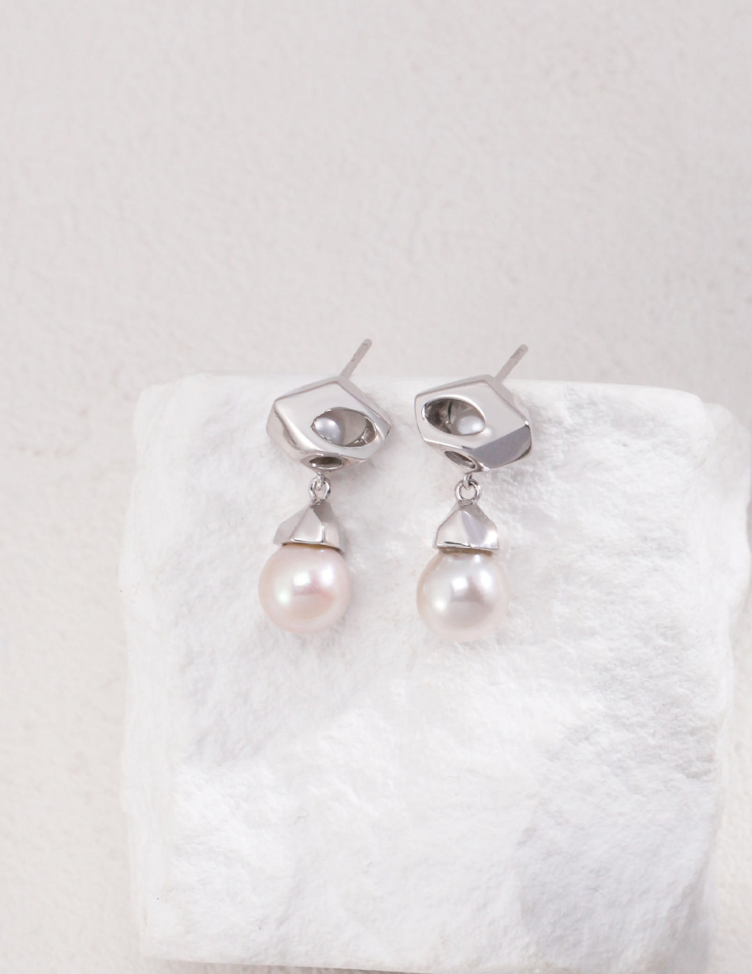 Irregular Diamond Pearl Earrings Drop 925 Sterling Silver