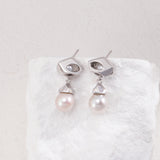 Irregular Diamond Pearl Earrings Drop 925 Sterling Silver