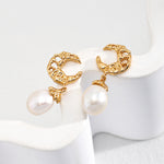 Moon Shaped Pearl Drop Earrings Gembea