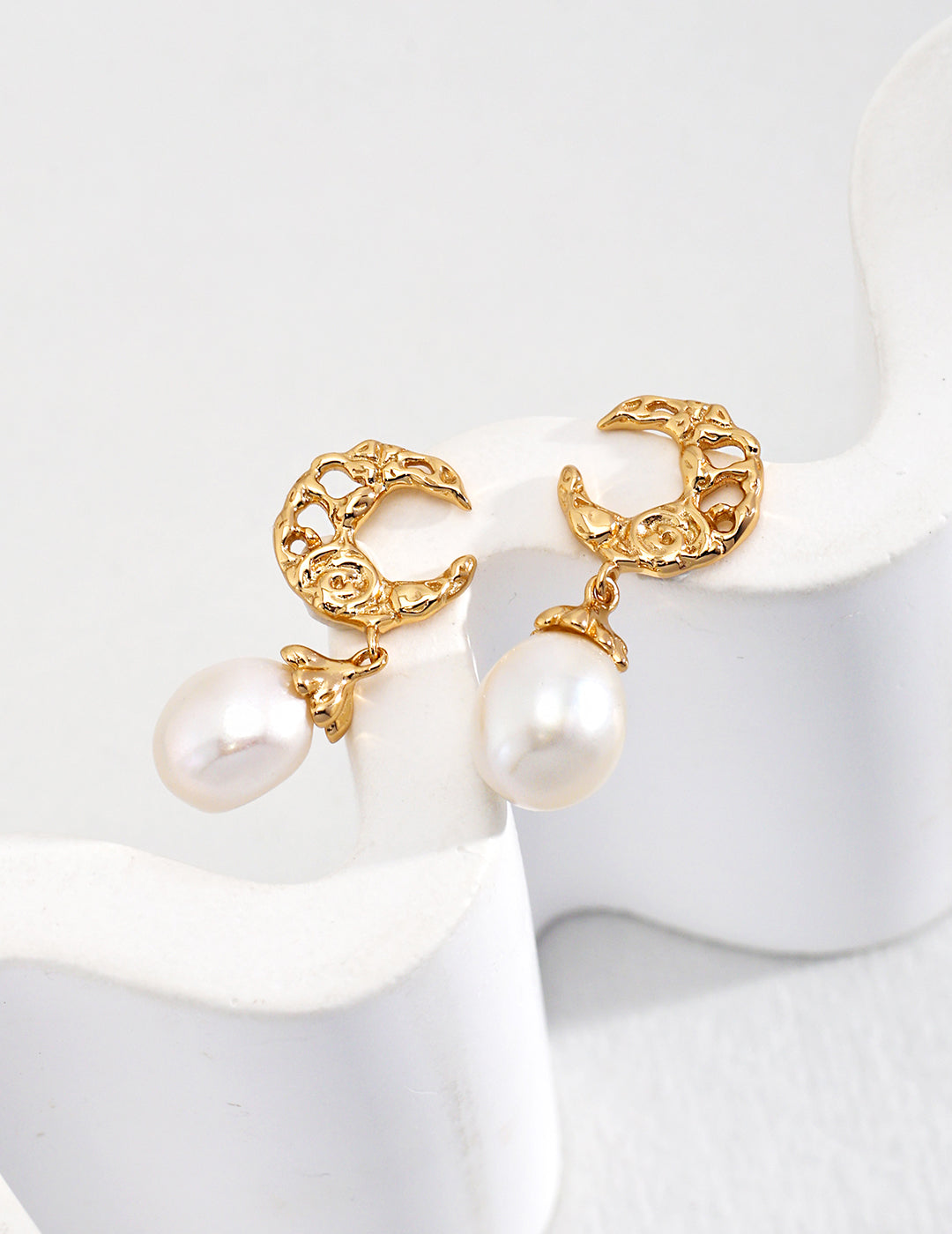 Moon Shaped Pearl Drop Earrings Gembea