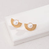 Semi-round Fan-shaped Pearl Stud Earrings