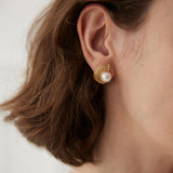 Semi-round Fan-shaped Pearl Stud Earrings