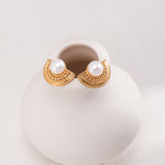 Semi-round Fan-shaped Pearl Stud Earrings Gembea Jewelry