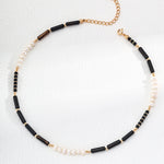 Black Agate Gemstone and Pearl Necklace