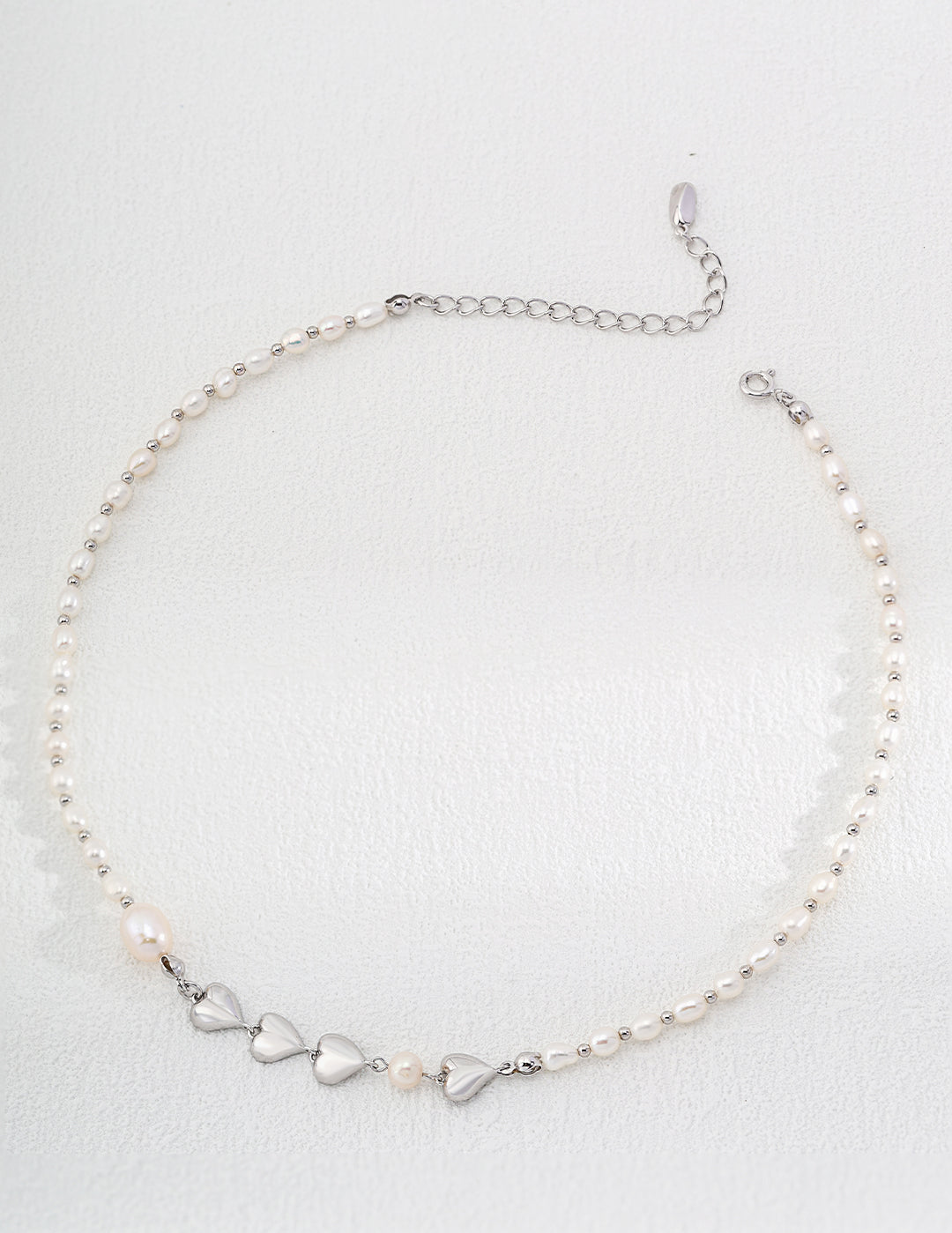 925 Sterling Silver Rice Bead Pearl Necklace