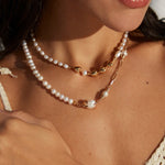 Golden Heart Rice Bead Pearl Necklace