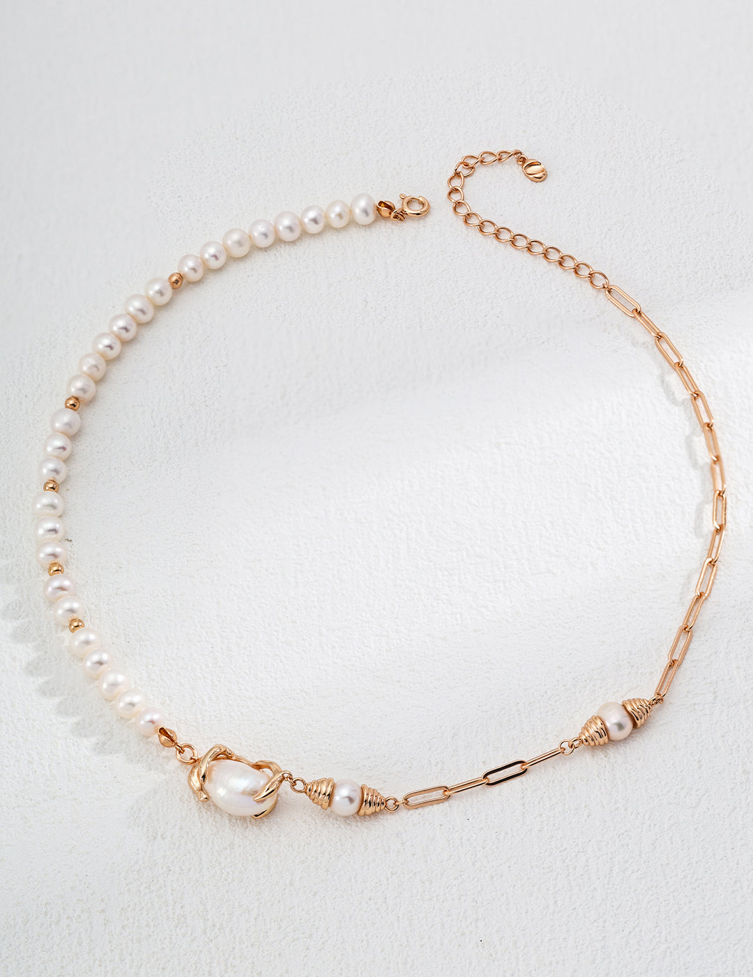 Half Circle 18K Gold Chain and Pearl Necklace