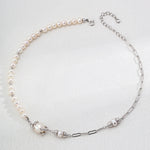 Half Circle 925 Sterling Silver Chain and Pearl Necklace