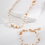 Staggered Design Gold Bean Beaded Pearl of Necklace and bracelets