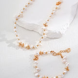 Staggered Design Gold Bean Beaded Pearl of Necklace and bracelets