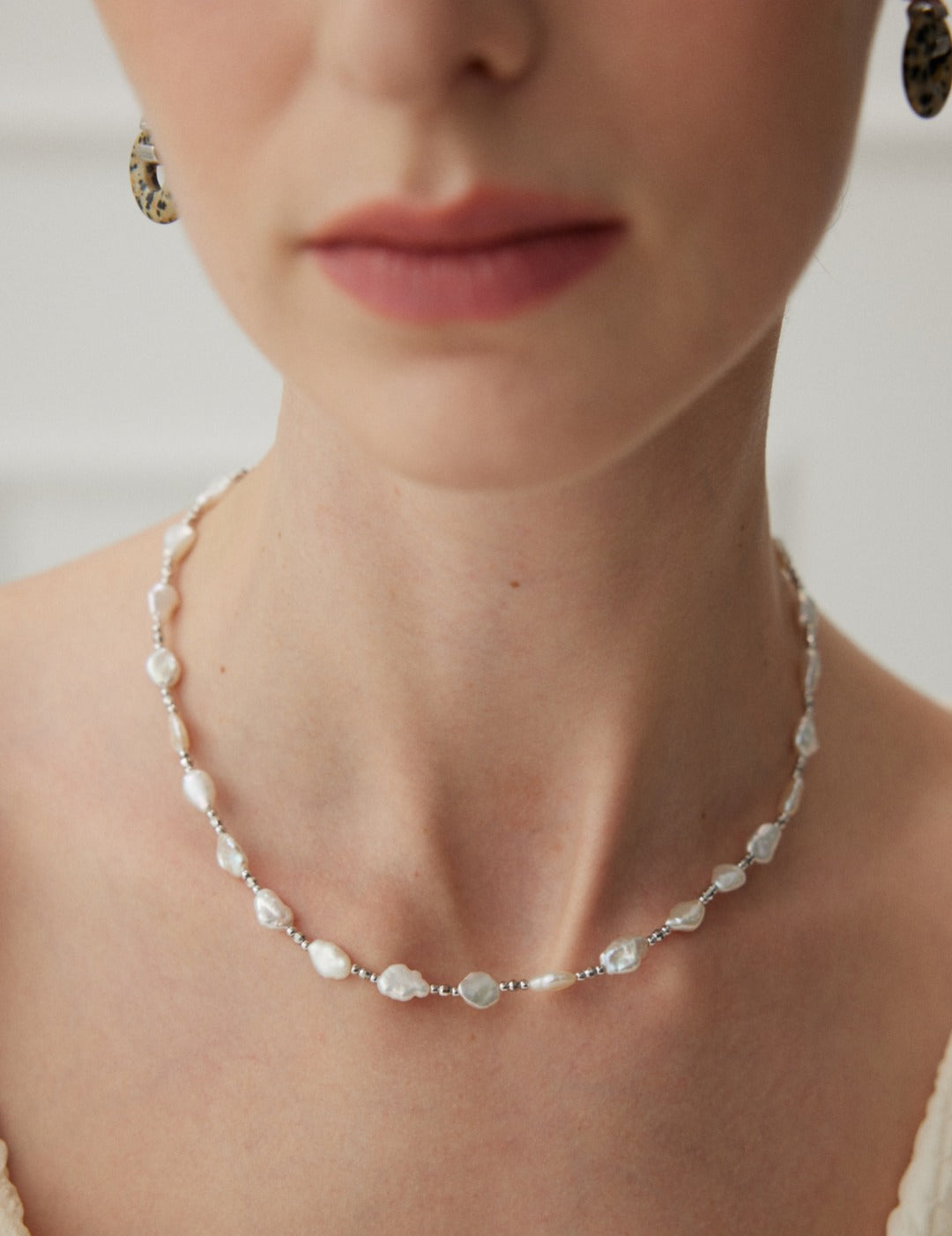 Moonlight Silver Luster Natural Baroque Pearl Necklace