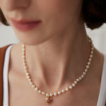 Strawberry Crystal Gold Bean Pearl Necklace