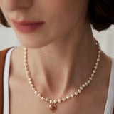 Strawberry Crystal Gold Bean Pearl Necklace