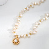 Camellia Pendant Natural Pearl Beaded Necklace