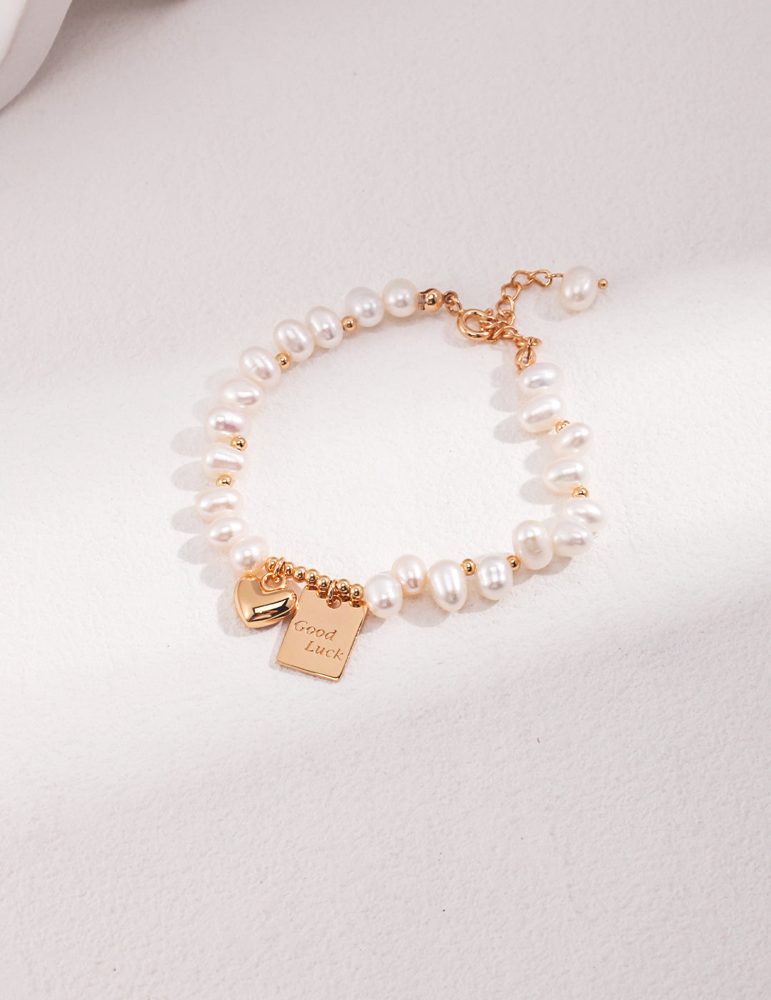 Friendship Lucky Letter Heart Gold Pearl Beaded Bracelet