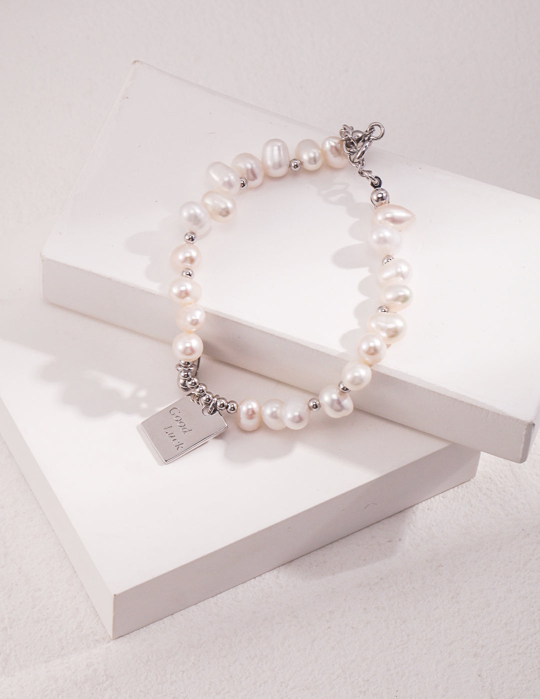 Lucky Letter Heart Gold Pearl Beaded Bracelet