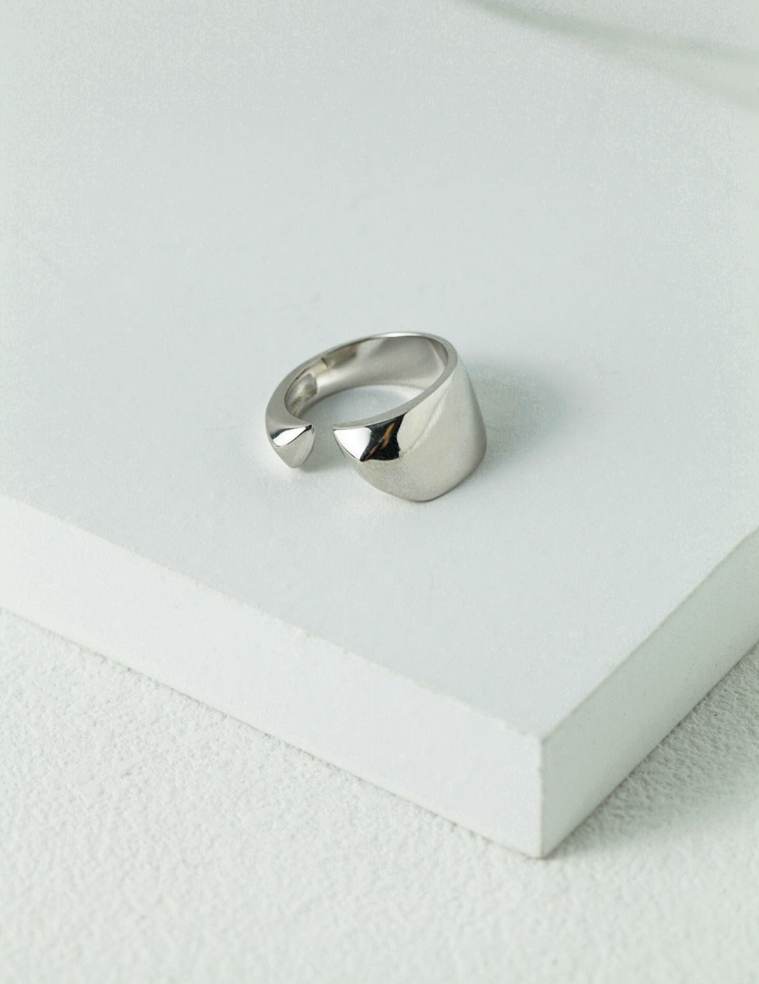 Geometrically Cut Surface Sterling Silver Open Rings