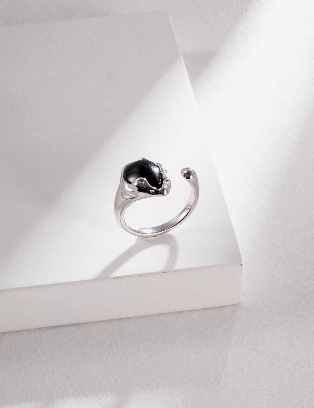 Black Agate Gemstone Open Rings