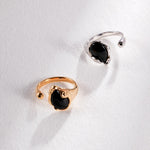 Water Drop Black Agate Gemstone Open Rings