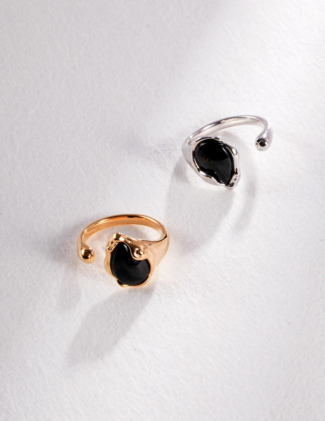 Water Drop Black Agate Gemstone Open Rings