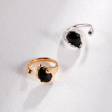 Water Drop Black Agate Gemstone Open Rings