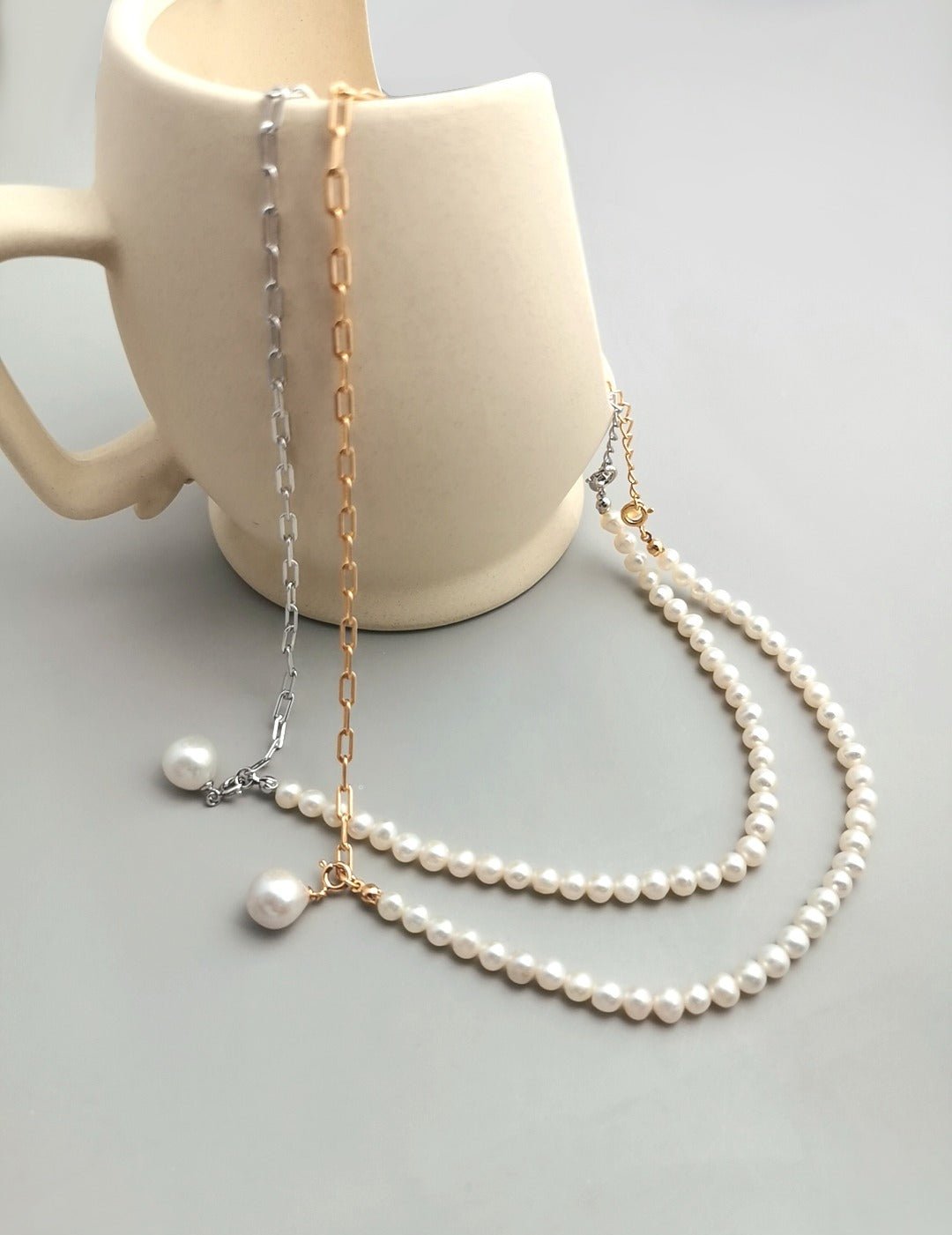 Asymmetrical Chain Baroque Pearl Necklaces