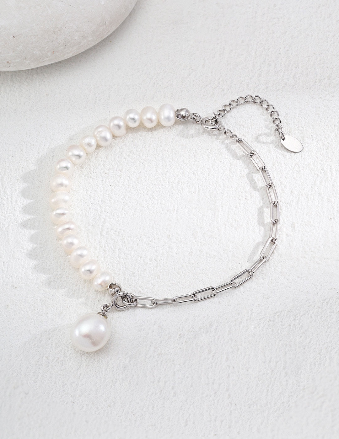 Asymmetrical Chain and Baroque Pearl Bracelets