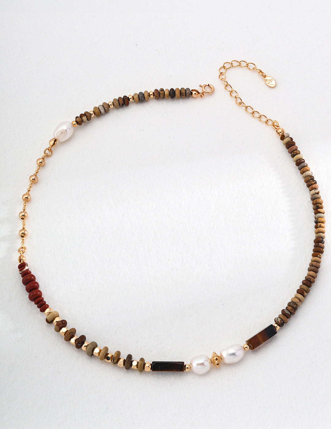 Tiger Eye Stone Red Stone Beaded Pearl Necklace