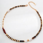 Tiger Eye Stone Red Stone Beaded Pearl Necklace