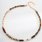 Tiger Eye Stone Red Stone Beaded Pearl Necklace