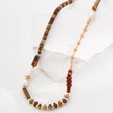 Tiger Eye Stone Red Stone Beaded Pearl Necklace Gembea Jewelry