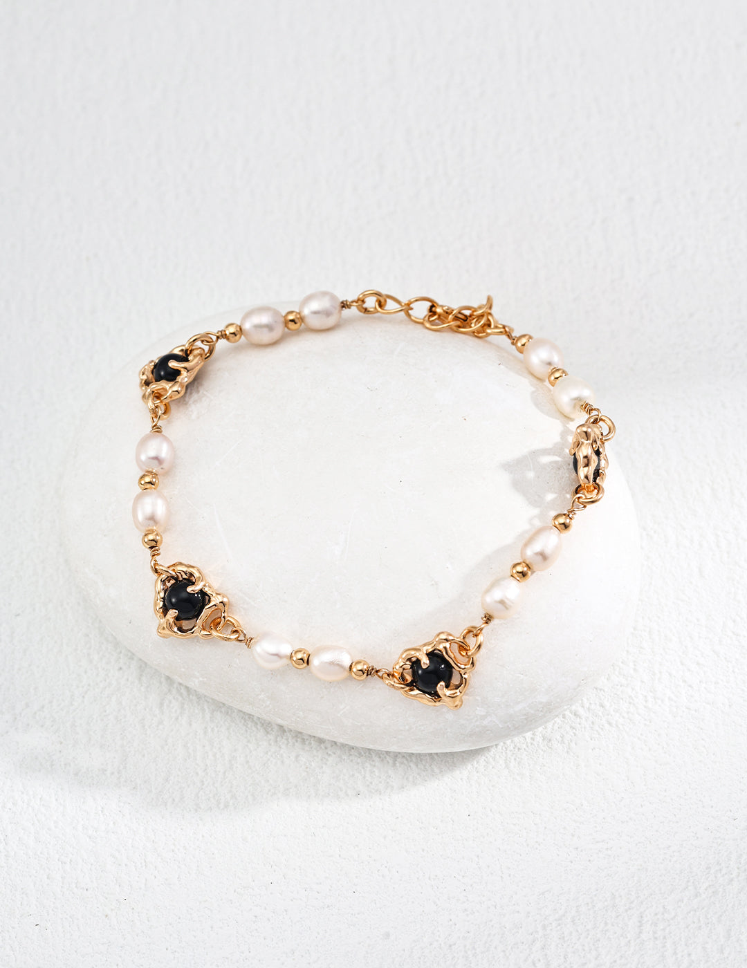 Black Agate Pearl Chain Bracelet