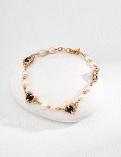 Black Agate Pearl Chain Bracelet - Gembea Jewelry