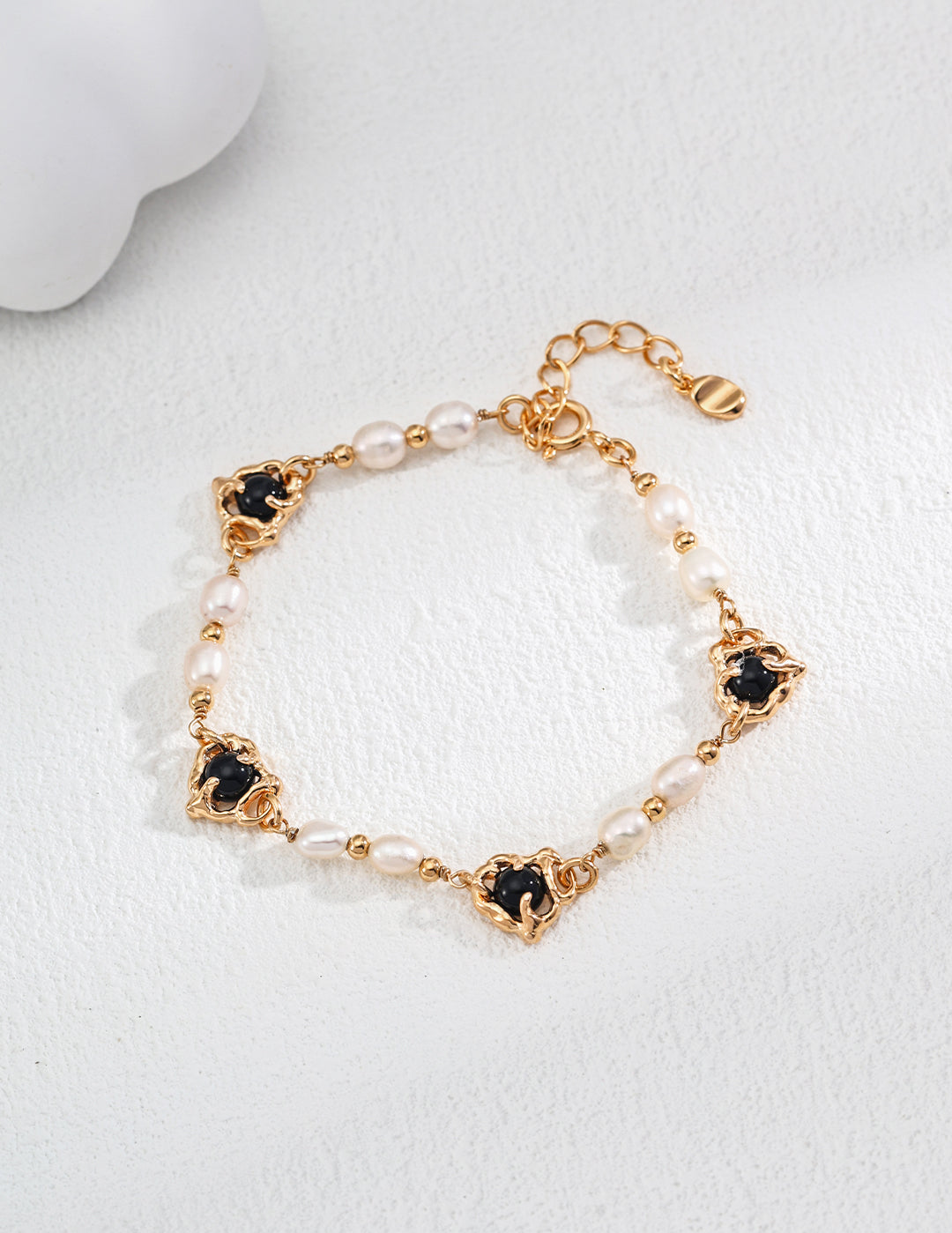 Black Agate Pearl Chain Bracelet