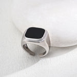 Minimalist Black Agate Signet Ring