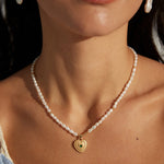 Zircon Heart Pendant Pearl Beaded Necklace