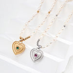 Zircon Heart Pendant Pearl Beaded Necklace