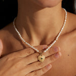 Zircon Heart Pendant Pearl Beaded Necklace