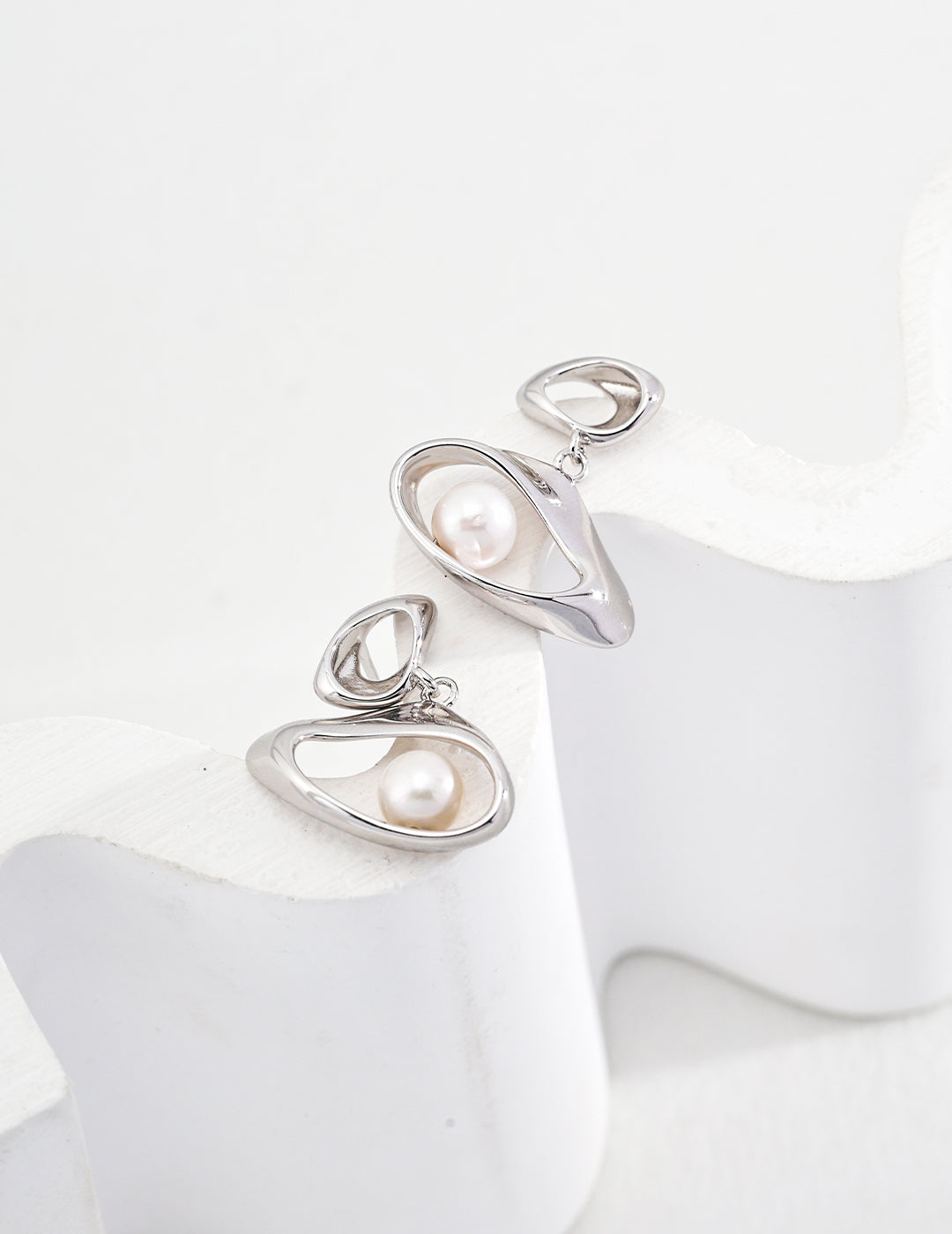 Eye Shaped Pearl Drop Earrings Sterling silver